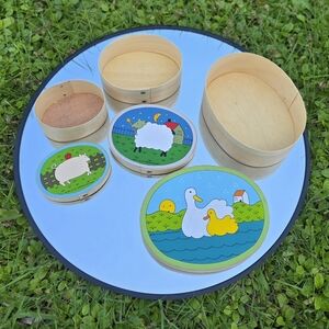 Lillian Vernon Oval Nesting Boxes Vintage Farm Animals Set of 3 - 1982.